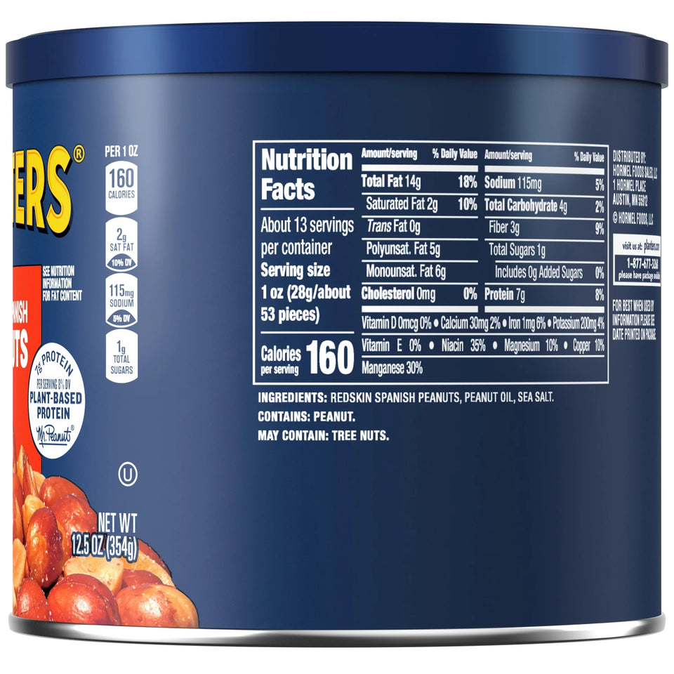 (6 Pack)  Redskin Spanish Peanuts, Roasted Salted Peanuts, Plant Based Protein, 12.5 Oz Steel Can