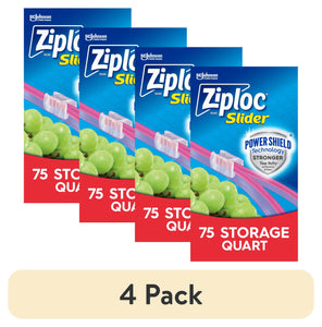 (4 Pack) ® Brand Storage Slider Quart Bags, Power Shield™ Technology, Expandable Bottom, 75 Count