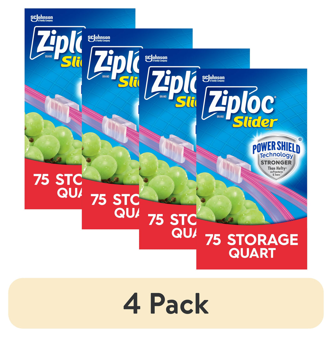 (4 Pack) ® Brand Storage Slider Quart Bags, Power Shield™ Technology, Expandable Bottom, 75 Count