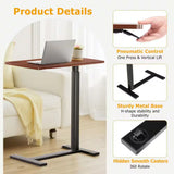 27.56 In. Rust Brown Laptop Desk with Wheels, Adjustable Height Overbed Bedside Table Mobile Standing Desk