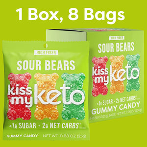 Gummy Candy, Sour Bears, 8 Bags, 0.88 Oz (25 G)