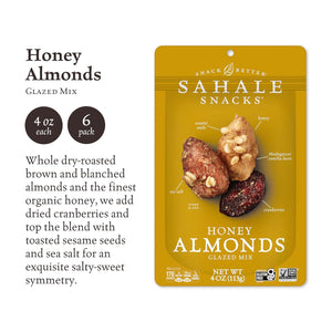 Honey Almonds Glazed Mix, 4 Oz Pouches (6 Packs) - Dry-Roasted Deluxe Mixed Nuts with Tart Cranberries & Madagascar Vanilla - Non-Gmo, Kosher, & Certified Gluten-Free Snacks