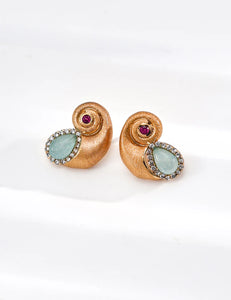 Nautilus Shell Zircon Stud Earrings