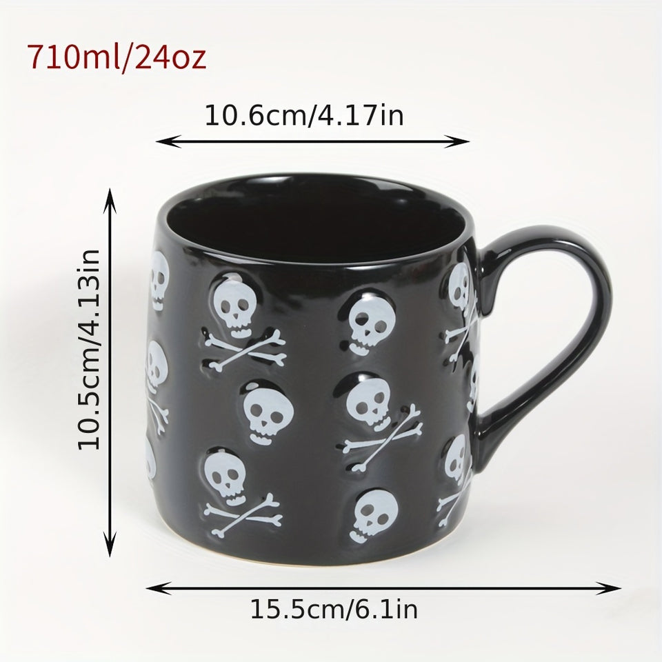 "Spooky Fun" Halloween Skull Ceramic Mug - 24Oz Large Capacity, Microwave Safe, Reusable Coffee & Beer Cup For Adults - Perfect Gift For Men & Women, Ideal For Halloween Decor