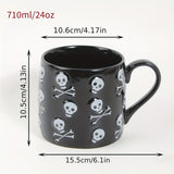 "Spooky Fun" Halloween Skull Ceramic Mug - 24Oz Large Capacity, Microwave Safe, Reusable Coffee & Beer Cup For Adults - Perfect Gift For Men & Women, Ideal For Halloween Decor