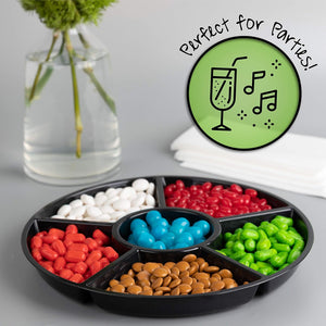 6 Sectional round Plastic Serving Tray/Platter (8, Black)