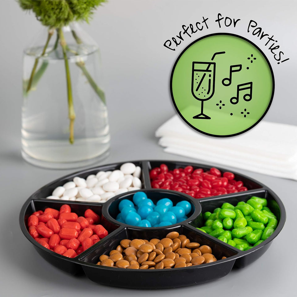 6 Sectional round Plastic Serving Tray/Platter (8, Black)