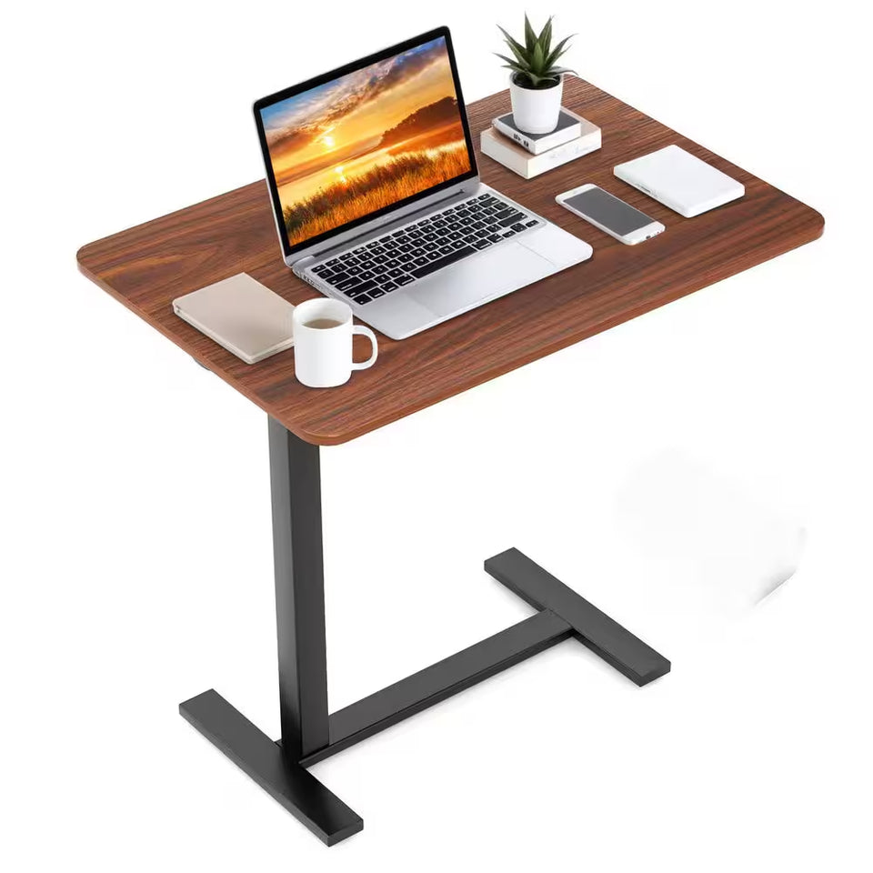 27.56 In. Rust Brown Laptop Desk with Wheels, Adjustable Height Overbed Bedside Table Mobile Standing Desk