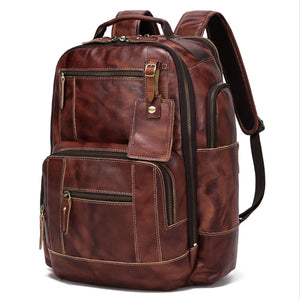 "Vintage Full Grain Leather Backpack For Men - Fits 16"" Laptop, With Large Capacity For Weekender, Overnight Camping, And Travel - 7.93gal Rucksack Coffee - For Men - Durable & Stylish - Perfect Gift for Travelers & Outdoor