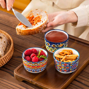 6-Piece 3 Oz. Porcelain Cupcake Pan Set Bohemian Creme Brulee Ramekins Souffle Dishes Dipping Sauce Ice Cream Bowls