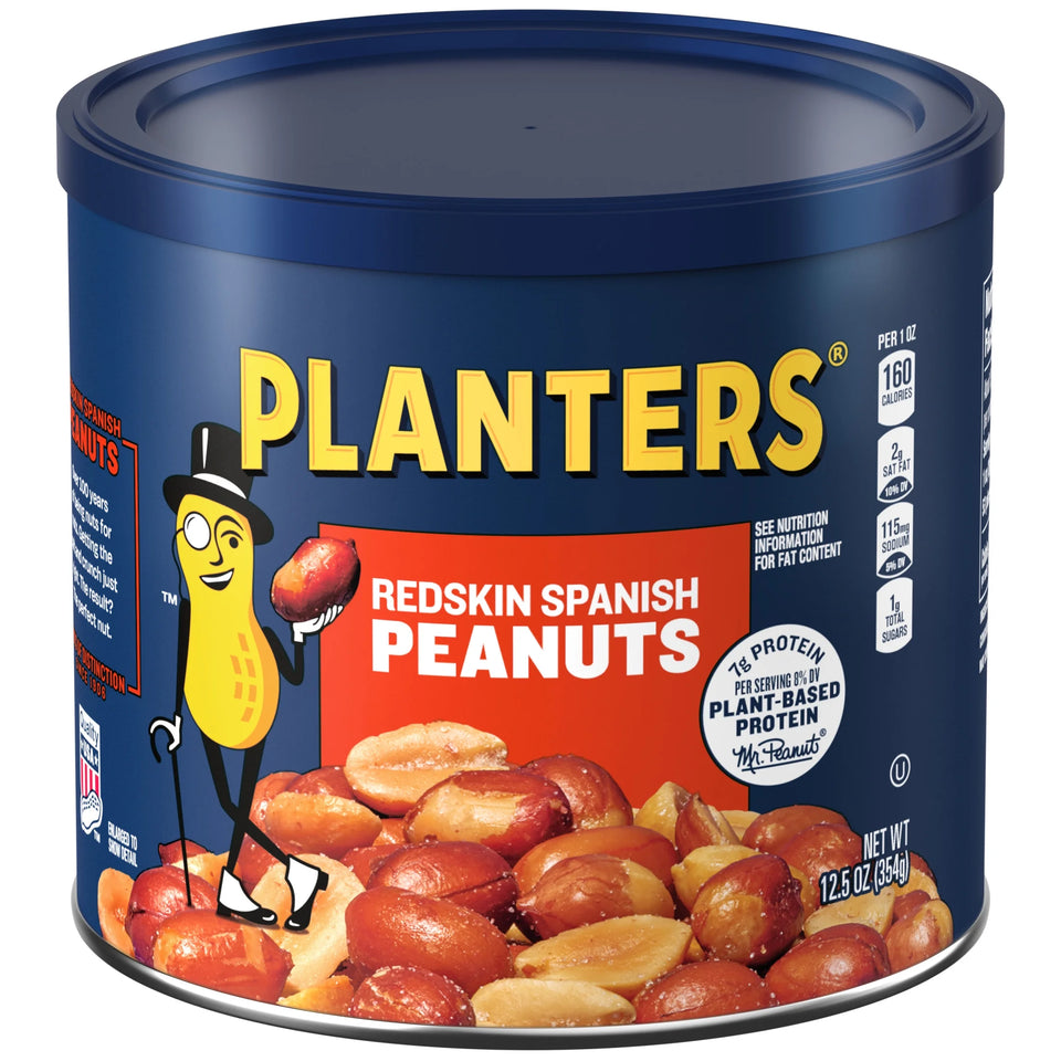 (6 Pack)  Redskin Spanish Peanuts, Roasted Salted Peanuts, Plant Based Protein, 12.5 Oz Steel Can