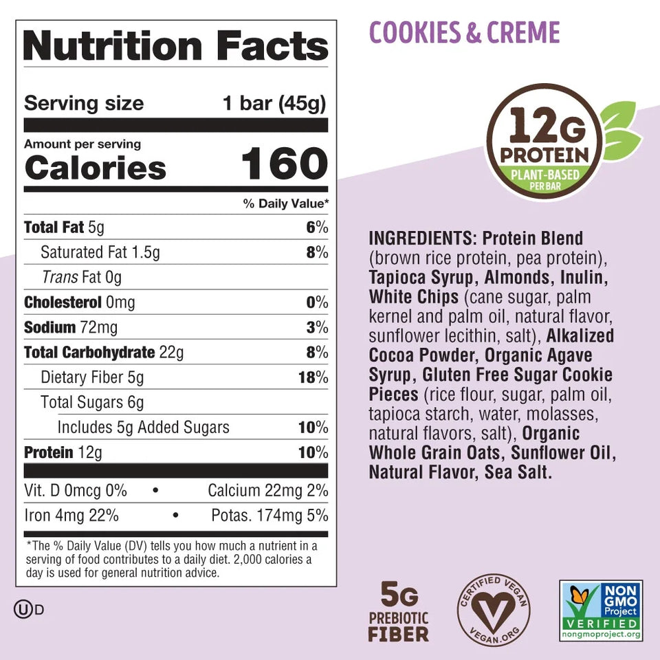 the Complete Cookie-Fied Bar, Plant-Based Protein, Cookies & Creme, 9 Ct