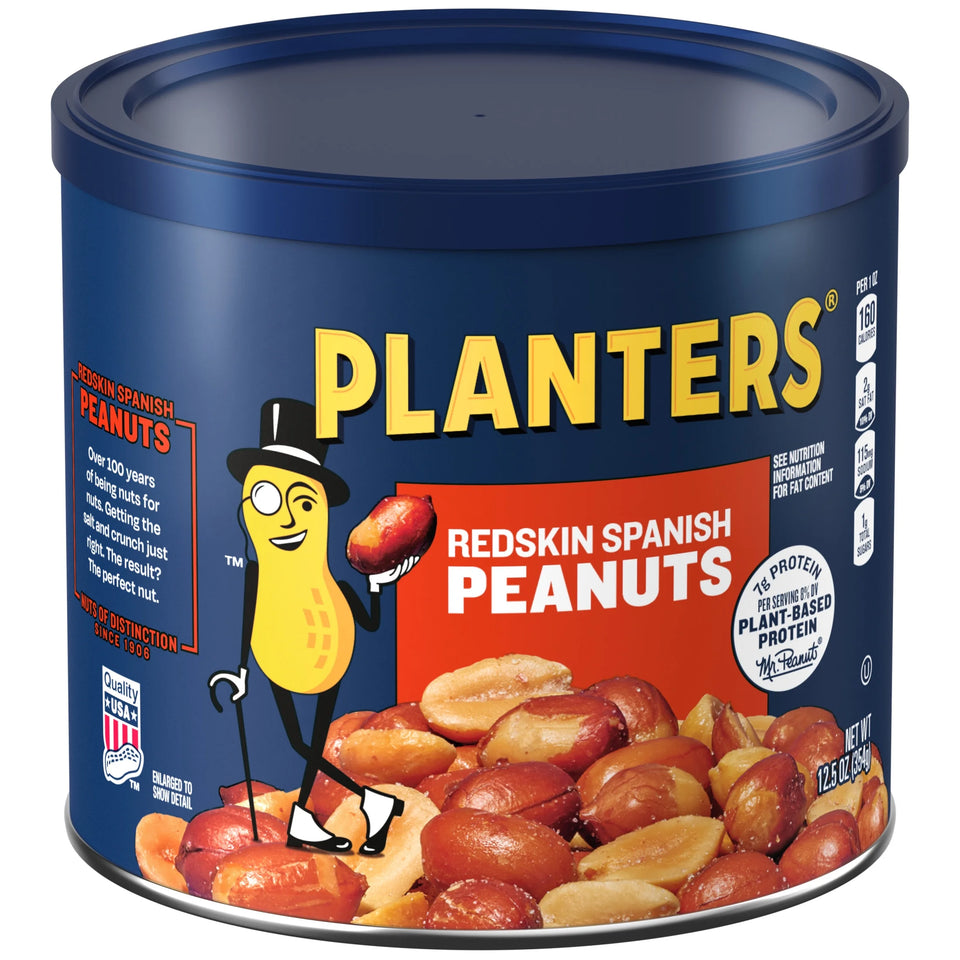 (6 Pack)  Redskin Spanish Peanuts, Roasted Salted Peanuts, Plant Based Protein, 12.5 Oz Steel Can
