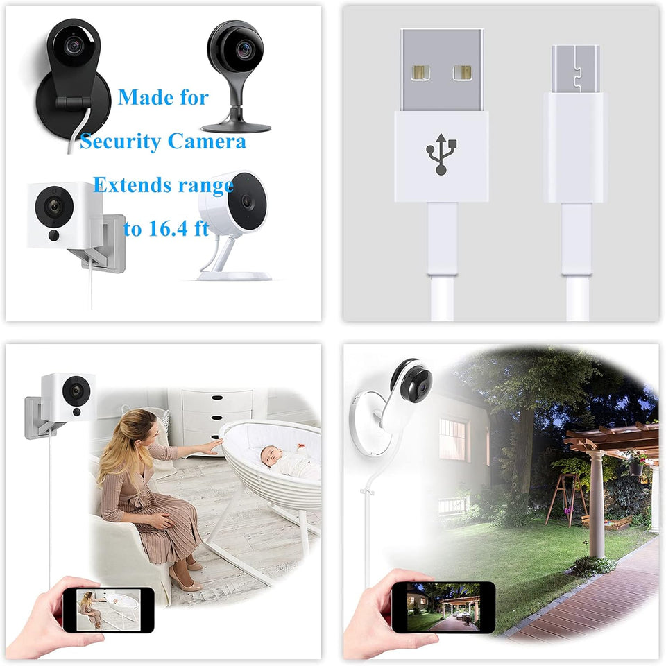 16.4FT Power Extension Cable for Wyzecam/Wyzecam V3/ Wyzecam Pan/Wyze Cam Pan V2/ Kasacam/Nestcam Indoor/Yi Cam,Usb to Micro USB Charging and Data Sync Cord 2 Pack