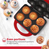 Non-Stick Cupcake Maker, Red - Makes 6 Full Size Cupcakes, Muffins, Cinnamon Buns - Birthdays, Holidays, and More, 800W