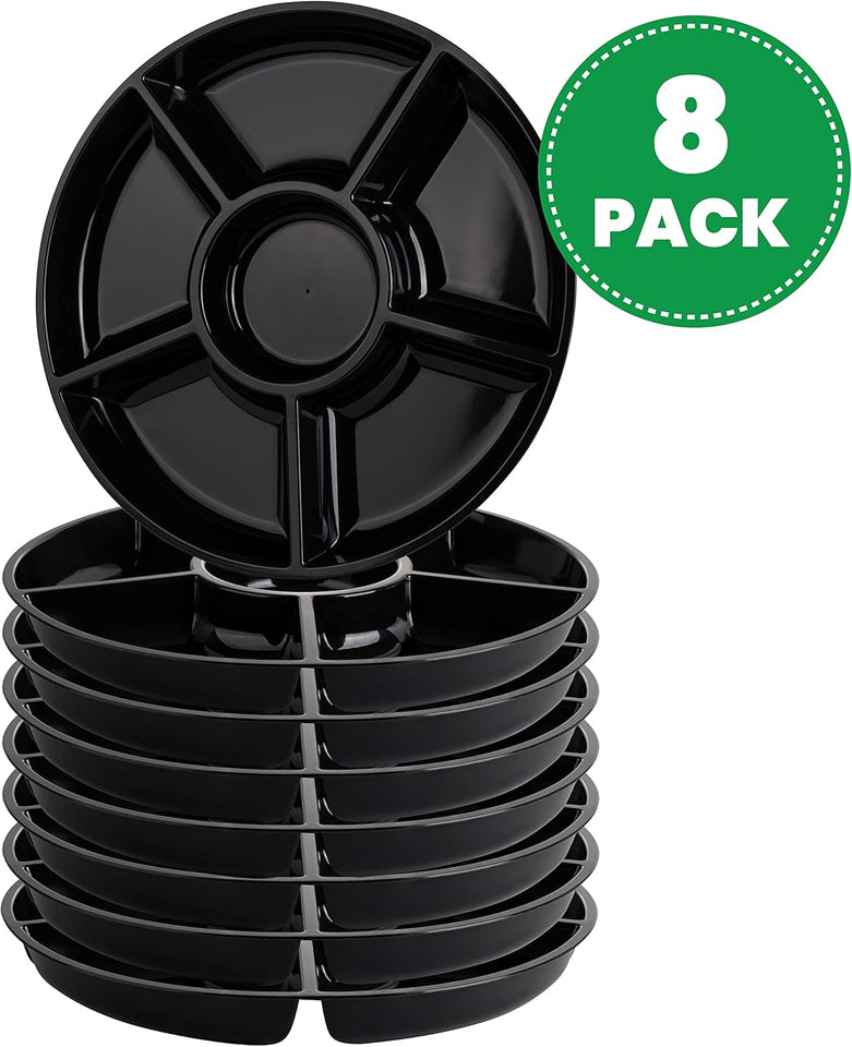 6 Sectional round Plastic Serving Tray/Platter (8, Black)