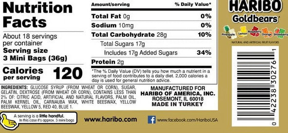 (2 Pack)  Goldbears Gummy Bears Original Assorted Fruit Flavor Candy Gummies, Candy Tub, 22.8Oz, 54Ct Mini Gummy Pouches