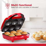 Non-Stick Cupcake Maker, Red - Makes 6 Full Size Cupcakes, Muffins, Cinnamon Buns - Birthdays, Holidays, and More, 800W