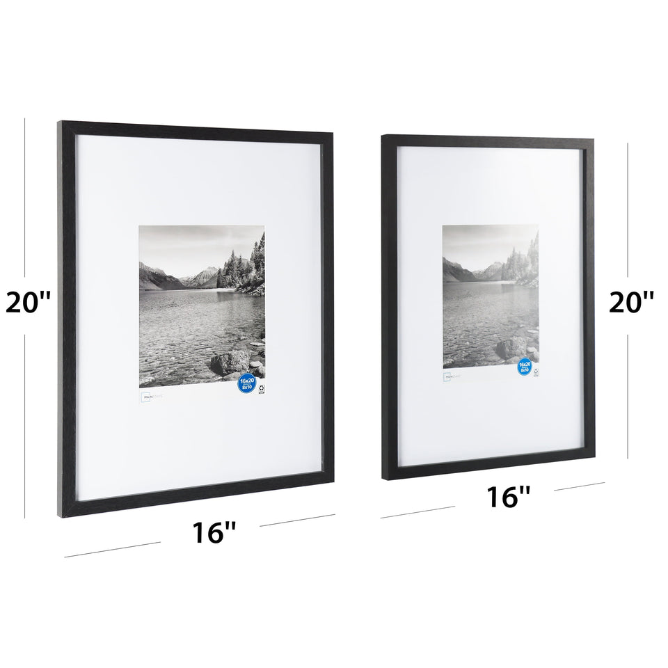 (2 Pack)  16"X20" Black 2 PC Frame Set, Matted for 8"X10" Pictures