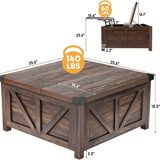"35"" Farmhouse Lift Top Coffee Table with Storage, Wood Square Center Table with Charging Station & USB Ports, Large Hidden Space for Living Room, Bedroom, Home Office"