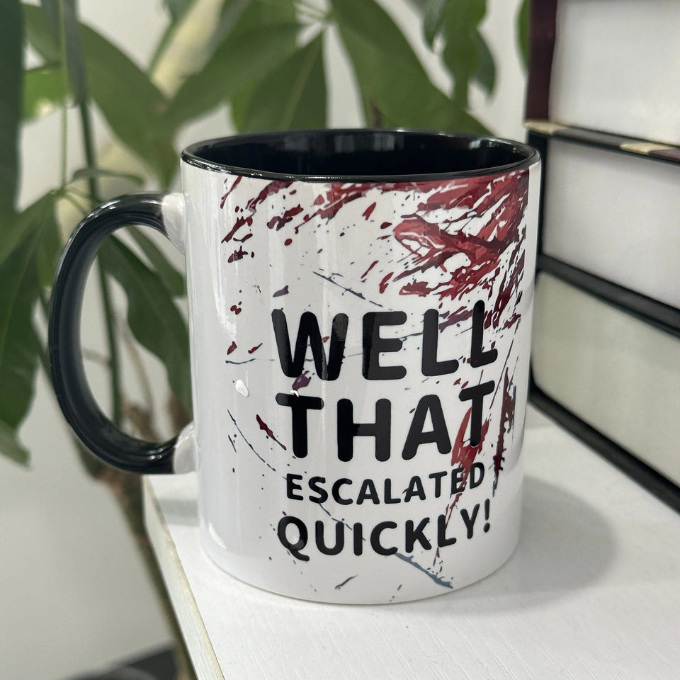 "1pc Funny Ceramic Coffee Mug: ""Well That Escalated Quickly"" 11oz Novelty Cup for Esports, Office & Gifts"