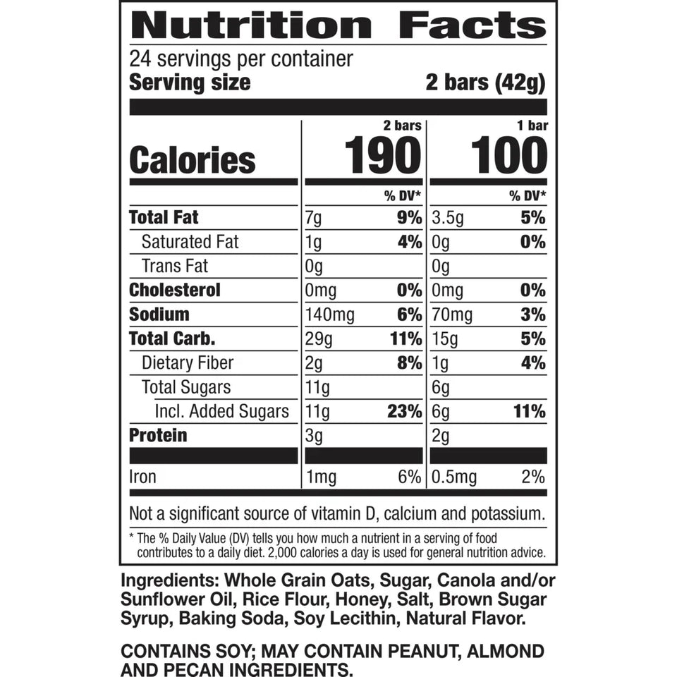 (6 Pack)  Crunchy Granola Bars, Oats 'N Honey, 48 Count, 35.76 Oz (24 Pouches)
