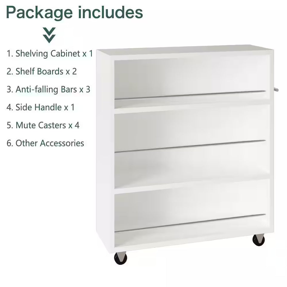Movable Slim Storage Cart White Wooden Kitchen Cart with 3-Tier Adjustable Shelves Rolling Cart for Home Organizer