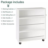 Movable Slim Storage Cart White Wooden Kitchen Cart with 3-Tier Adjustable Shelves Rolling Cart for Home Organizer