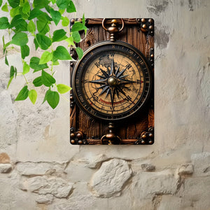 "Vintage Compass Design Decorative Metal Tin Sign Plaque (8""x12"") - Wall Hanging Art for Home, Restaurant, Cafe, Man Cave, Bar, Farm, and Garage Decor - No Batteries Needed -  For Home Decor Enthusiasts"