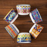 6-Piece 3 Oz. Porcelain Cupcake Pan Set Bohemian Creme Brulee Ramekins Souffle Dishes Dipping Sauce Ice Cream Bowls
