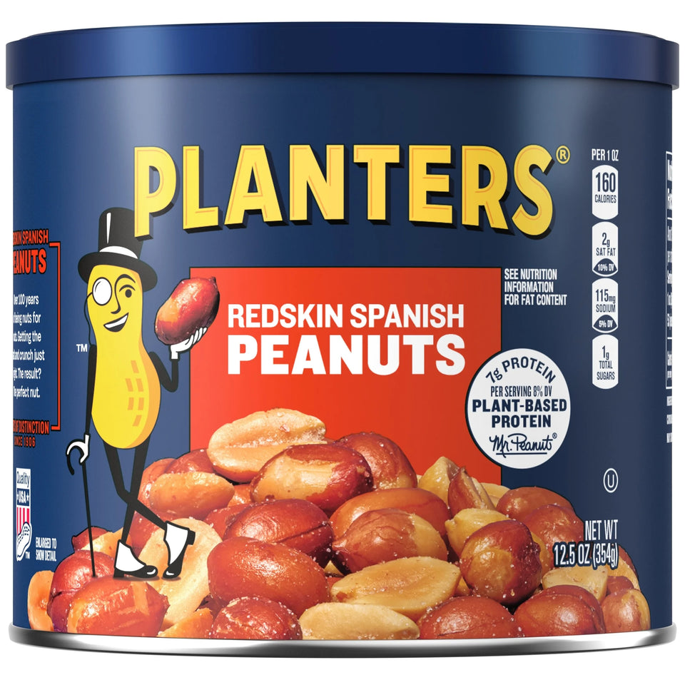 (6 Pack)  Redskin Spanish Peanuts, Roasted Salted Peanuts, Plant Based Protein, 12.5 Oz Steel Can