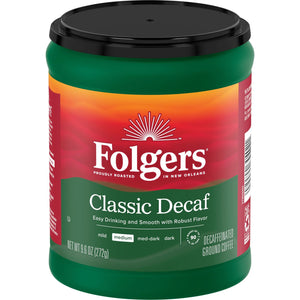 (6 Pack)  Decaf Coffee, Ground Coffee, Classic Medium Roast, 9.6 Oz Canister