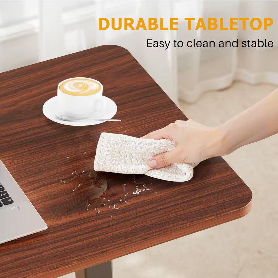 27.56 In. Rust Brown Laptop Desk with Wheels, Adjustable Height Overbed Bedside Table Mobile Standing Desk