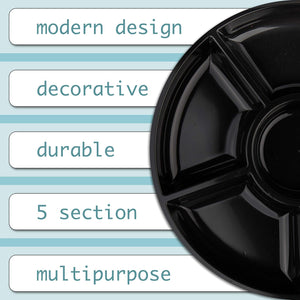 6 Sectional round Plastic Serving Tray/Platter (8, Black)