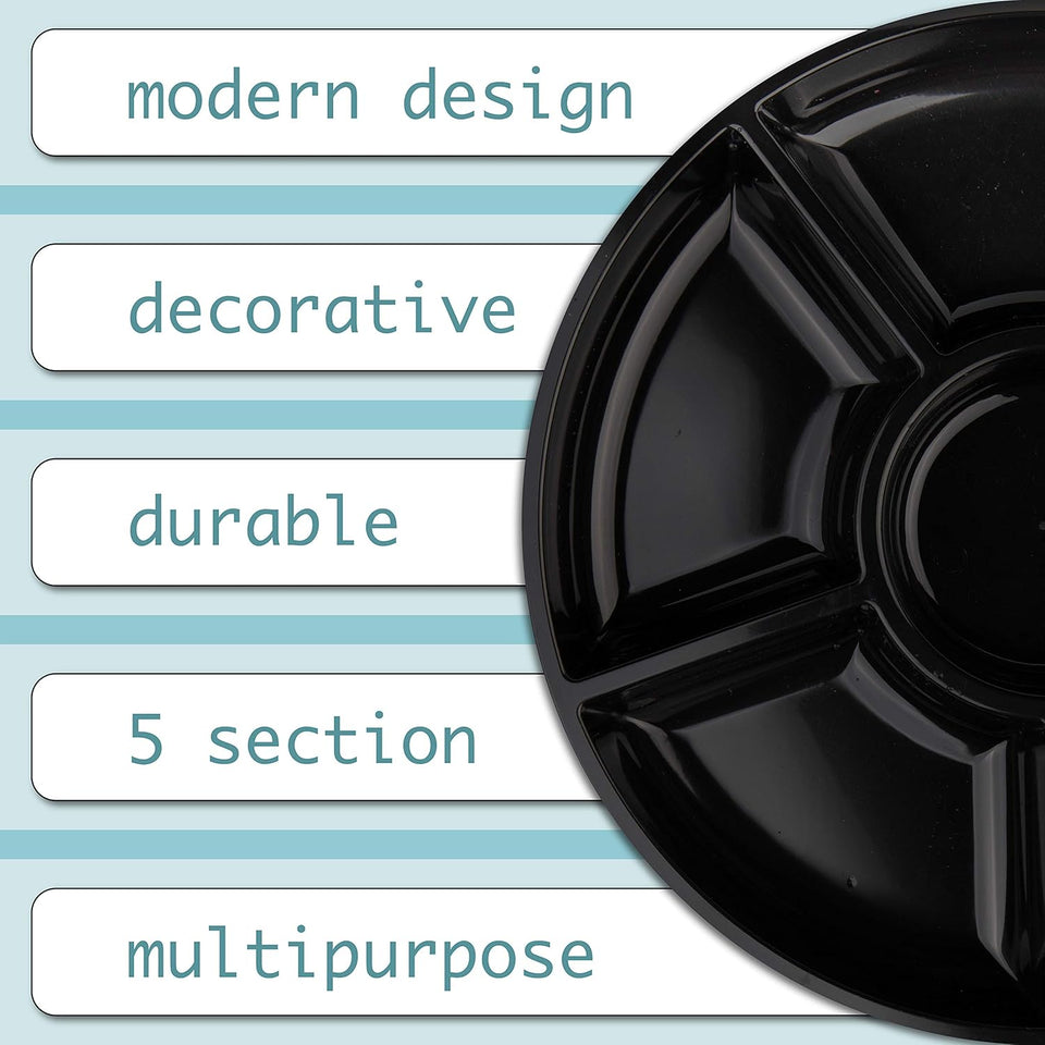 6 Sectional round Plastic Serving Tray/Platter (8, Black)
