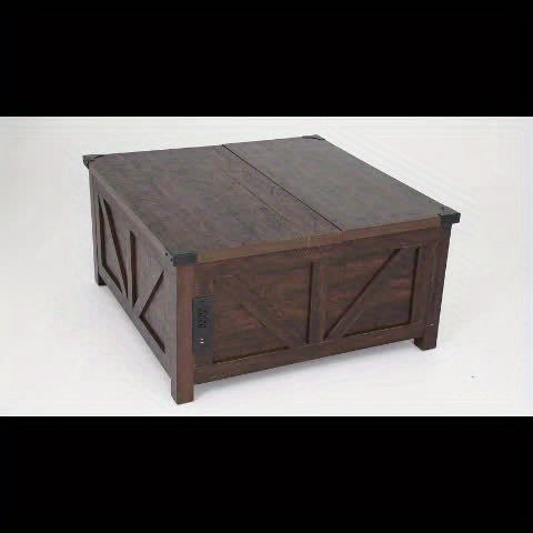 "35"" Farmhouse Lift Top Coffee Table with Storage, Wood Square Center Table with Charging Station & USB Ports, Large Hidden Space for Living Room, Bedroom, Home Office"