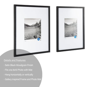 (2 Pack)  16"X20" Black 2 PC Frame Set, Matted for 8"X10" Pictures