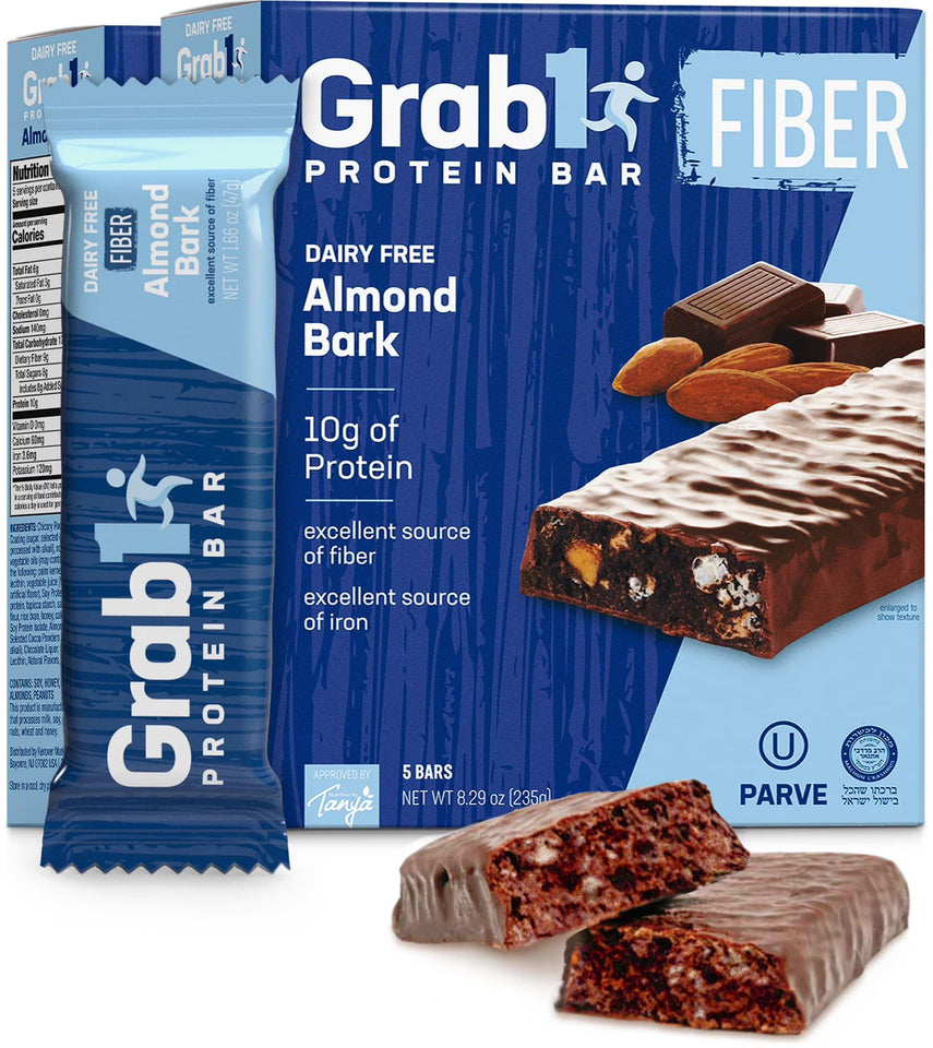 "High Fiber" Dairy Free Protein Bars | 9 Grams Fiber | 10 Grams Protein | Almond Bark Flavor (2 Pack - 10 Bars) | Controls Hunger | Low Calorie | Lower Net Carbs