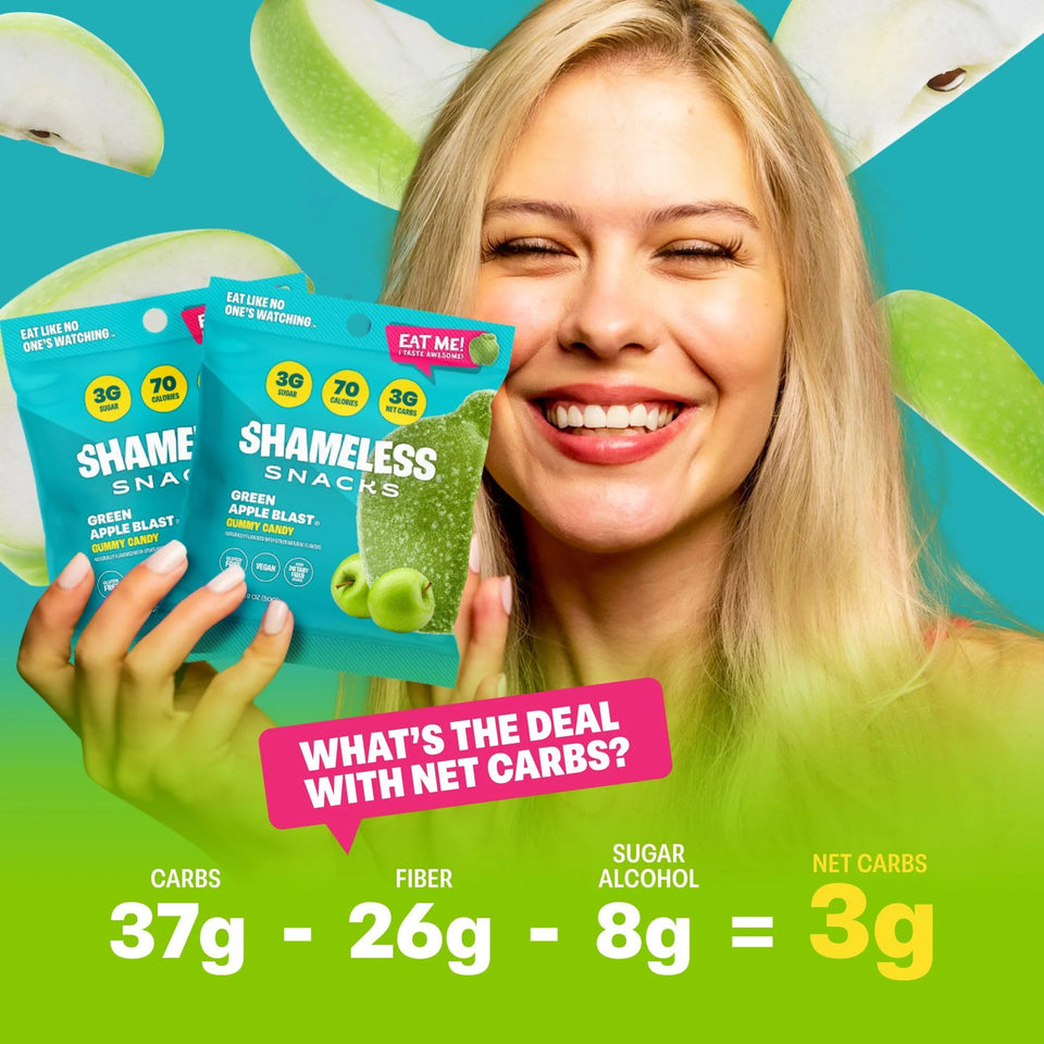 s - Healthy Low Calorie Snacks, Low Carb Keto Gummies (Gluten Free & Non GMO Candy) - 6 Pack Green Apple Blast