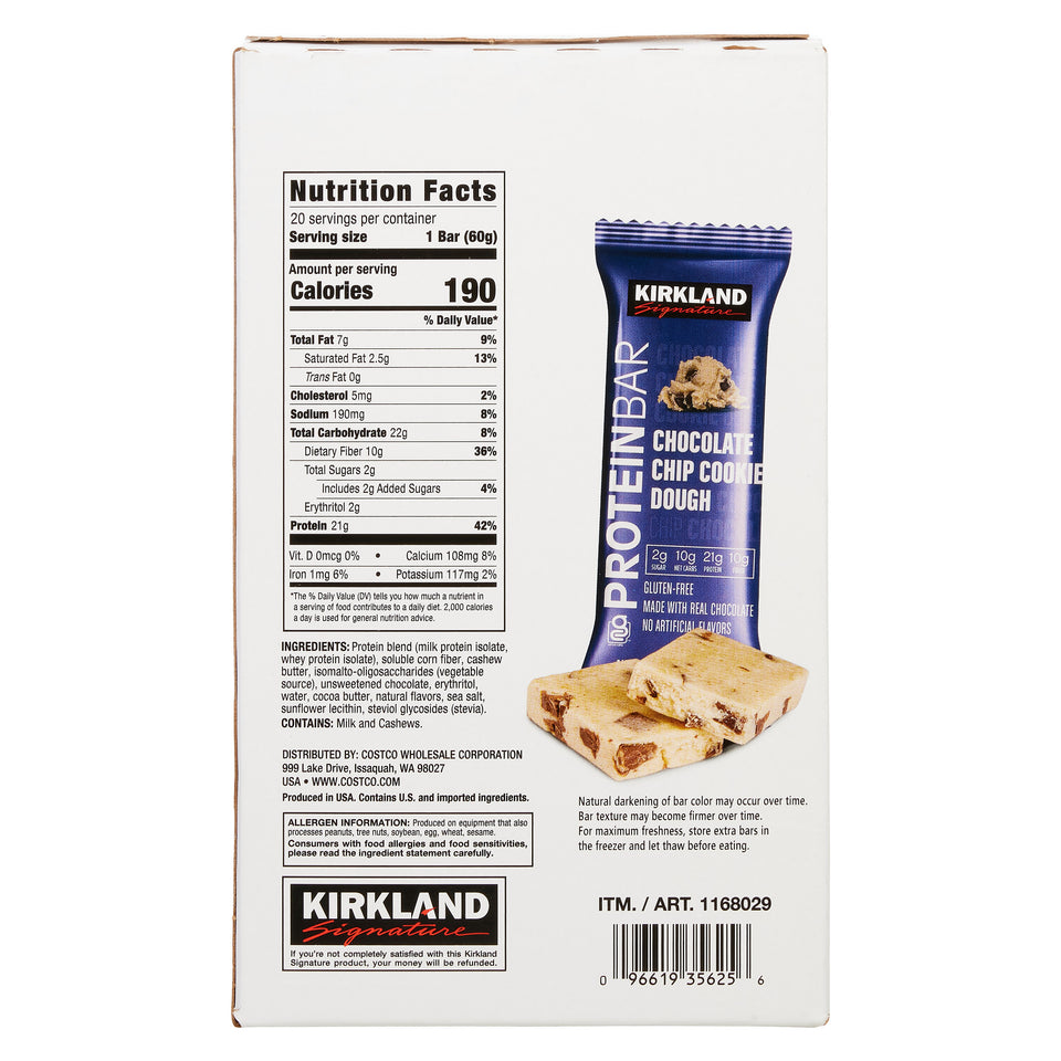 Protein Bars Chocolate Chip Cookie Dough 2.12 Oz., 20-Count