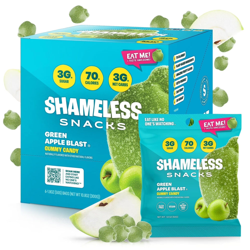 s - Healthy Low Calorie Snacks, Low Carb Keto Gummies (Gluten Free & Non GMO Candy) - 6 Pack Green Apple Blast