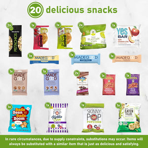 Premium Vegan, Gluten Free Healthy Snack Box: a Mix of 20 Individually Wrapped Snacks: Cookies, Nuts, Fruit, Chips, Care Package, Snack Variety Pack, Adults, Kids, Housewarming, Thank You Gift, Birthday, College Back to School Students, Road Trips, Plant Based