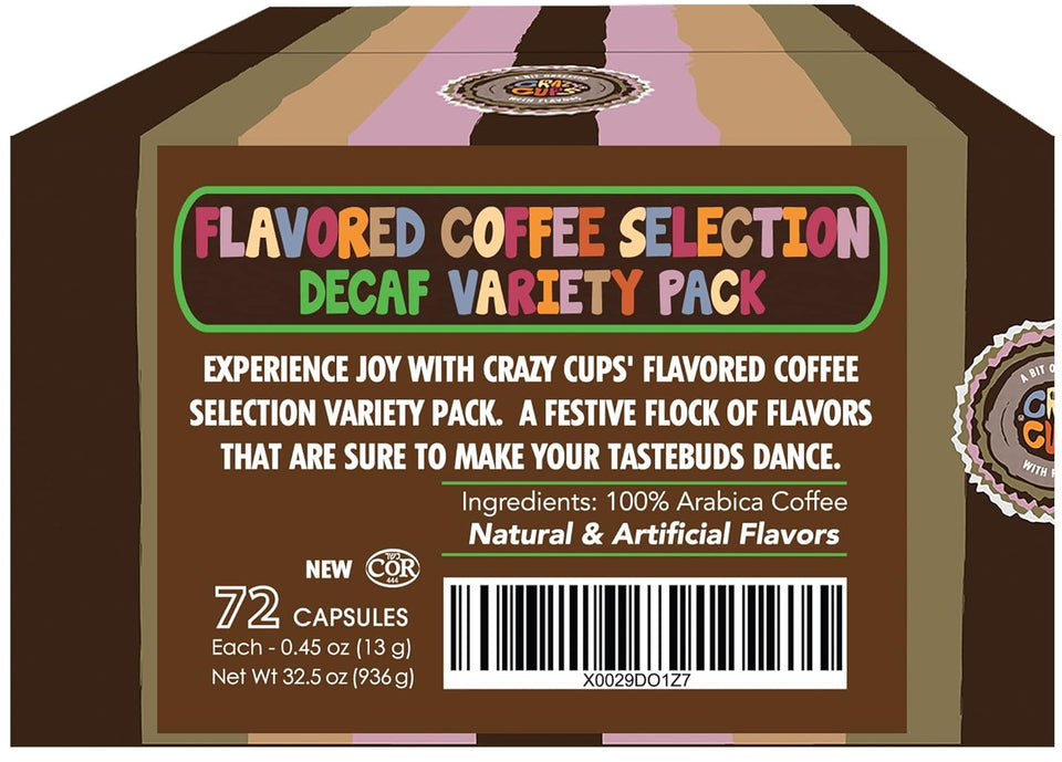 Decaf Variety Pack, Hot or Iced Coffee Pods Variety with Decaf Flavored Coffee Pods for Keurig K Cups Machines, 72 Count