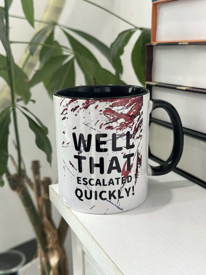 "1pc Funny Ceramic Coffee Mug: ""Well That Escalated Quickly"" 11oz Novelty Cup for Esports, Office & Gifts"