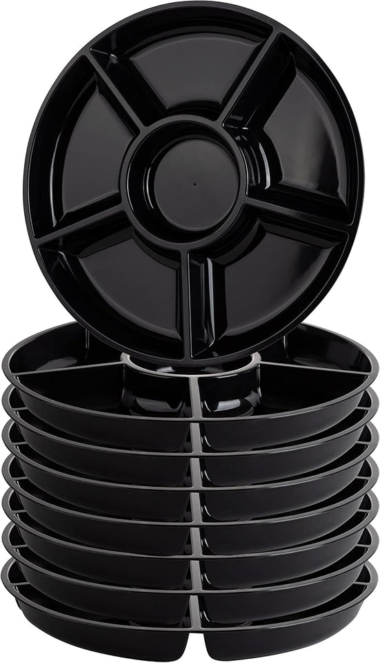 6 Sectional round Plastic Serving Tray/Platter (8, Black)