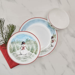 Snowman Enchantment 12-Piece Bone China Dinnerware Set