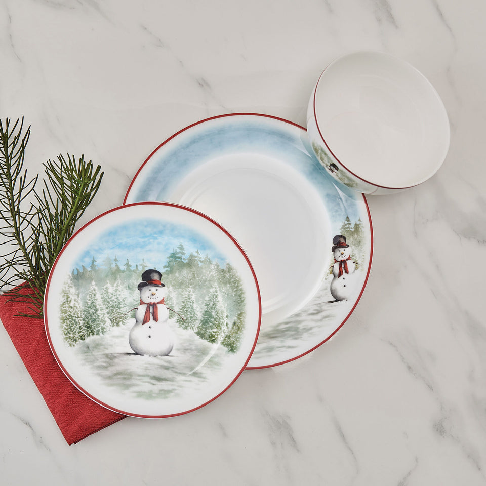 Snowman Enchantment 12-Piece Bone China Dinnerware Set