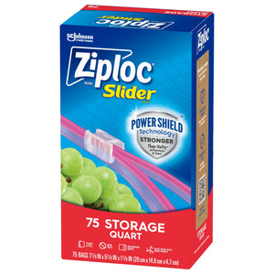 (4 Pack) ® Brand Storage Slider Quart Bags, Power Shield™ Technology, Expandable Bottom, 75 Count