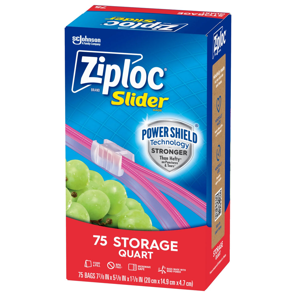 (4 Pack) ® Brand Storage Slider Quart Bags, Power Shield™ Technology, Expandable Bottom, 75 Count