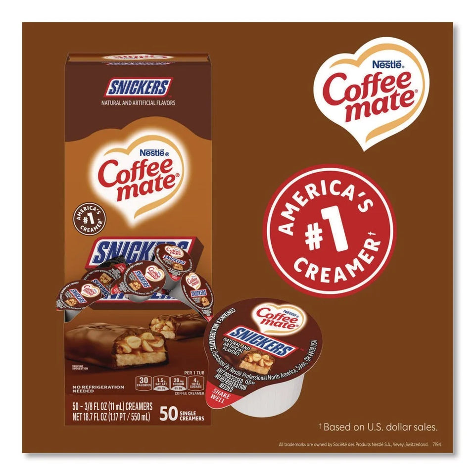 12384196 0.38 Oz. Mini Cups Liquid Coffee Creamer - Snickers (200/Carton)